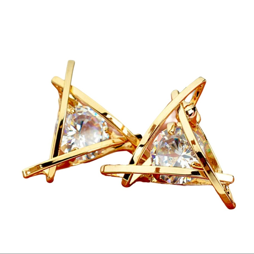 🆕 Dainty 14k Diamond Hollow Triangle Geometric Earrings NWT